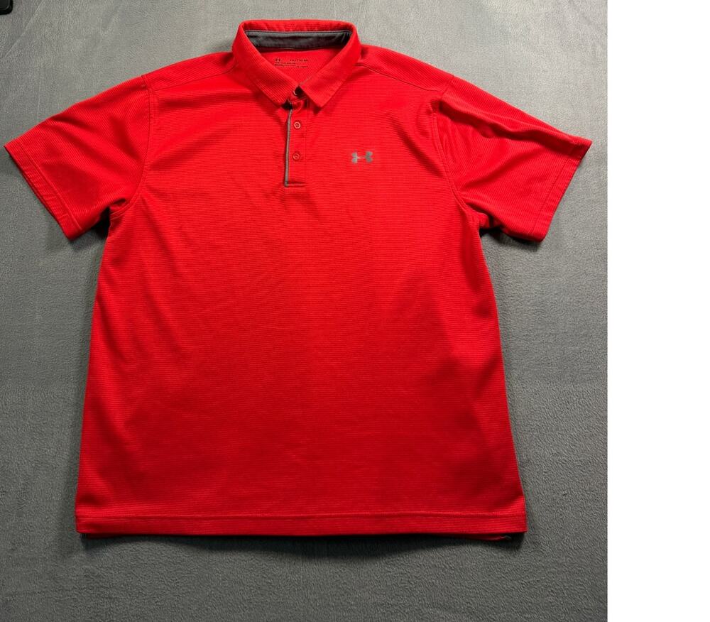 Under Armour Mens XXL Red‎ Tech Performance Golf Polo Shirt Short Sleeve 2XL